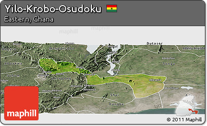 Satellite Panoramic Map of Yilo-Krobo-Osudoku, semi-desaturated