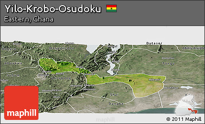 Satellite Panoramic Map of Yilo-Krobo-Osudoku, semi-desaturated