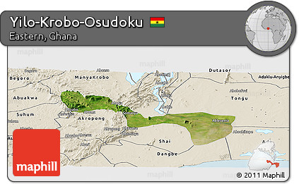 Satellite Panoramic Map of Yilo-Krobo-Osudoku, shaded relief outside
