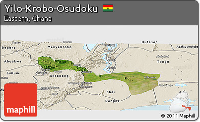 Satellite Panoramic Map of Yilo-Krobo-Osudoku, shaded relief outside