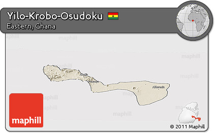 Shaded Relief Panoramic Map of Yilo-Krobo-Osudoku, cropped outside