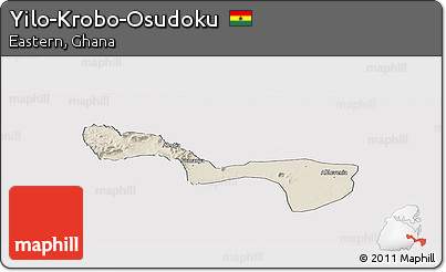 Shaded Relief Panoramic Map of Yilo-Krobo-Osudoku, cropped outside
