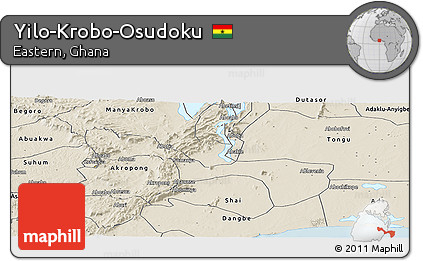 Shaded Relief Panoramic Map of Yilo-Krobo-Osudoku