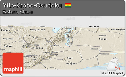 Shaded Relief Panoramic Map of Yilo-Krobo-Osudoku