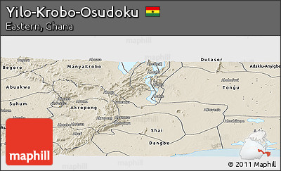 Shaded Relief Panoramic Map of Yilo-Krobo-Osudoku