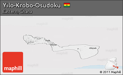 Silver Style Panoramic Map of Yilo-Krobo-Osudoku, single color outside