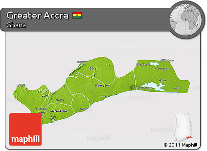 Physical 3D Map of Greater Accra, cropped outside