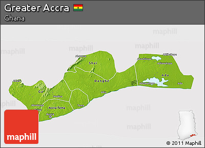 Physical 3D Map of Greater Accra, cropped outside