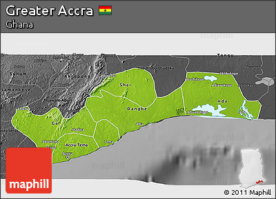 Physical 3D Map of Greater Accra, darken, desaturated
