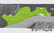 Physical 3D Map of Greater Accra, darken, desaturated