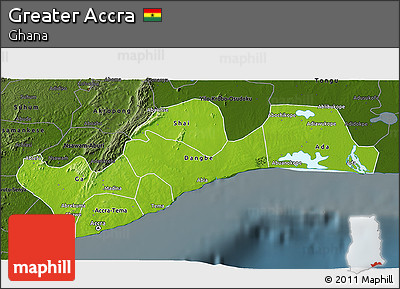 Physical 3D Map of Greater Accra, darken