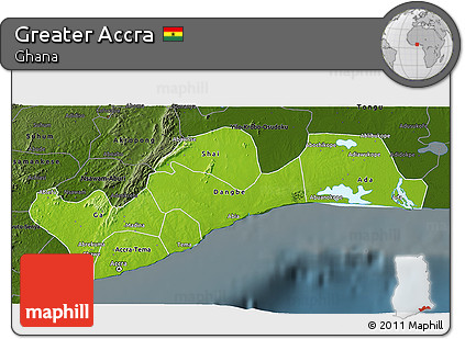 Physical 3D Map of Greater Accra, darken