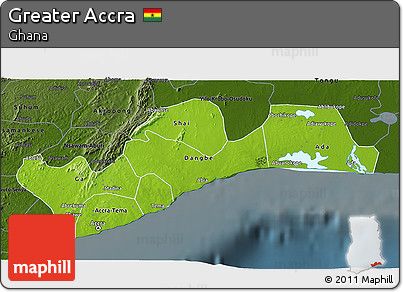 Physical 3D Map of Greater Accra, darken