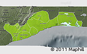 Physical 3D Map of Greater Accra, darken, semi-desaturated