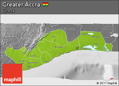 Physical 3D Map of Greater Accra, desaturated