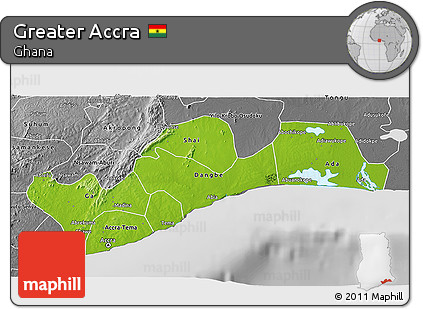 Physical 3D Map of Greater Accra, desaturated