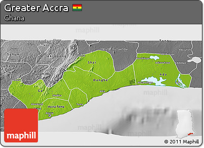 Physical 3D Map of Greater Accra, desaturated