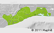 Physical 3D Map of Greater Accra, lighten, desaturated