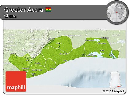 Physical 3D Map of Greater Accra, lighten