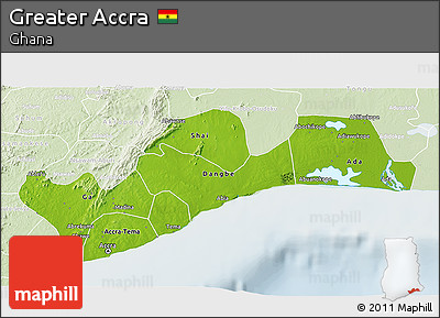 Physical 3D Map of Greater Accra, lighten