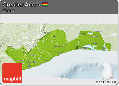 Physical 3D Map of Greater Accra, lighten