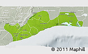 Physical 3D Map of Greater Accra, lighten, semi-desaturated