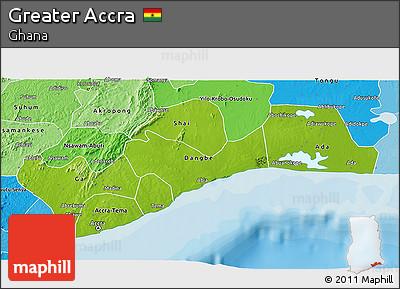 Physical 3D Map of Greater Accra, political shades outside