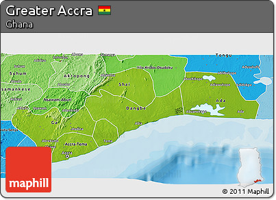 Physical 3D Map of Greater Accra, political shades outside