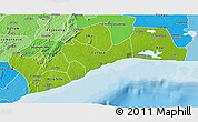 Physical 3D Map of Greater Accra, political shades outside