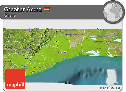 Physical 3D Map of Greater Accra, satellite outside