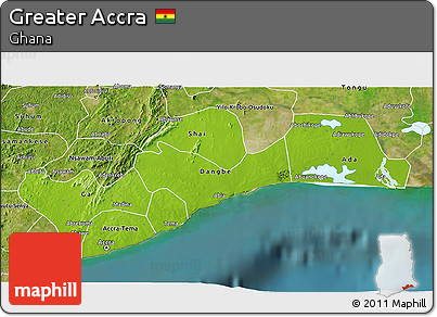 Physical 3D Map of Greater Accra, satellite outside