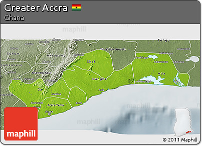 Physical 3D Map of Greater Accra, semi-desaturated