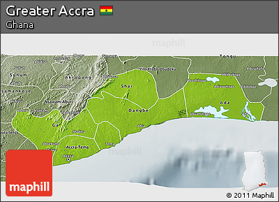 Physical 3D Map of Greater Accra, semi-desaturated