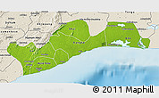 Physical 3D Map of Greater Accra, shaded relief outside
