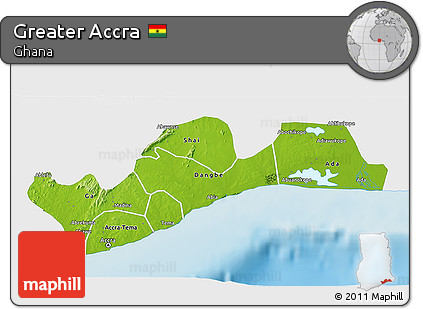 Physical 3D Map of Greater Accra, single color outside