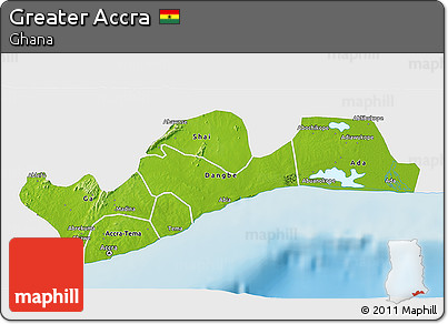 Physical 3D Map of Greater Accra, single color outside