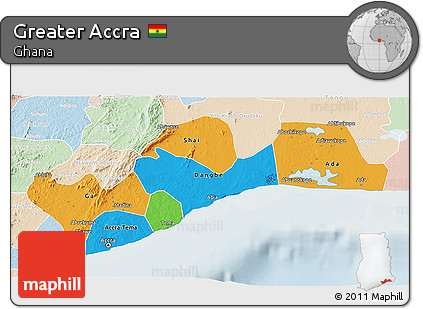 Political 3D Map of Greater Accra, lighten