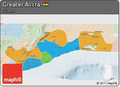 Political 3D Map of Greater Accra, lighten