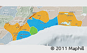 Political 3D Map of Greater Accra, lighten, semi-desaturated
