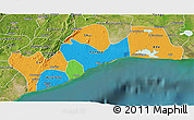 Political 3D Map of Greater Accra, satellite outside