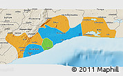 Political 3D Map of Greater Accra, shaded relief outside