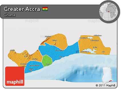 Political 3D Map of Greater Accra, single color outside