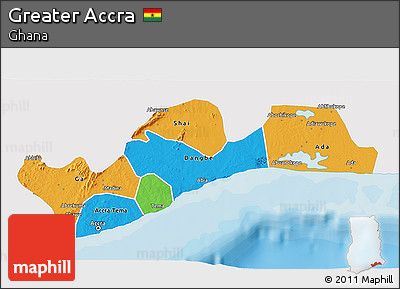 Political 3D Map of Greater Accra, single color outside