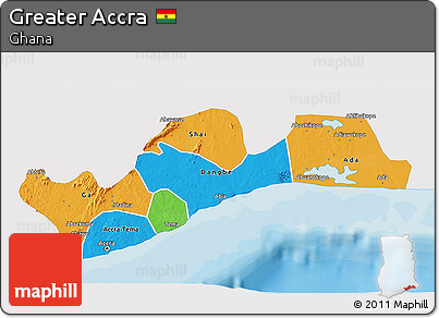 Political 3D Map of Greater Accra, single color outside