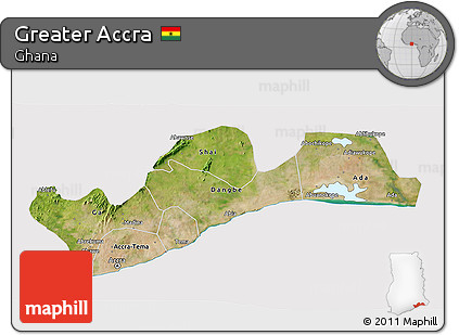 Satellite 3D Map of Greater Accra, cropped outside
