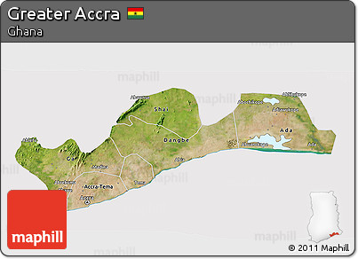 Satellite 3D Map of Greater Accra, cropped outside