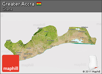 Satellite 3D Map of Greater Accra, cropped outside
