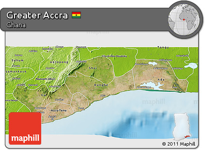 Satellite 3D Map of Greater Accra, physical outside