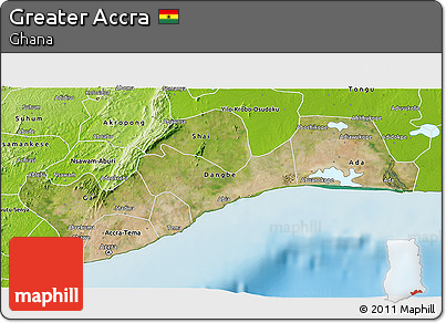 Satellite 3D Map of Greater Accra, physical outside