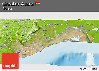 Satellite 3D Map of Greater Accra, physical outside
